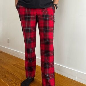 OLD ENGLAND RED PLAID WOOL TROUSERS PANTS - 42 R